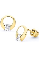 lovely gold circular cubic zirconia children stud earrings     